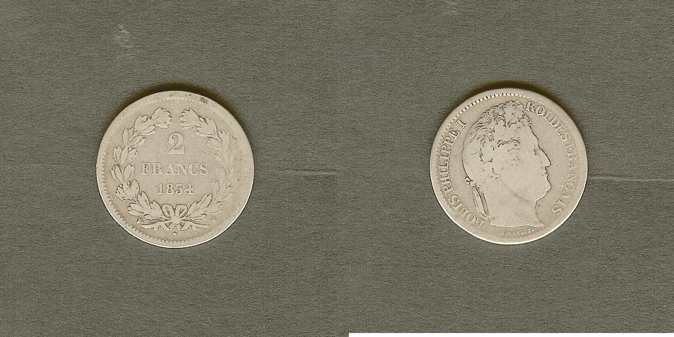 2 francs Louis Philippe 1834W gF/aVF